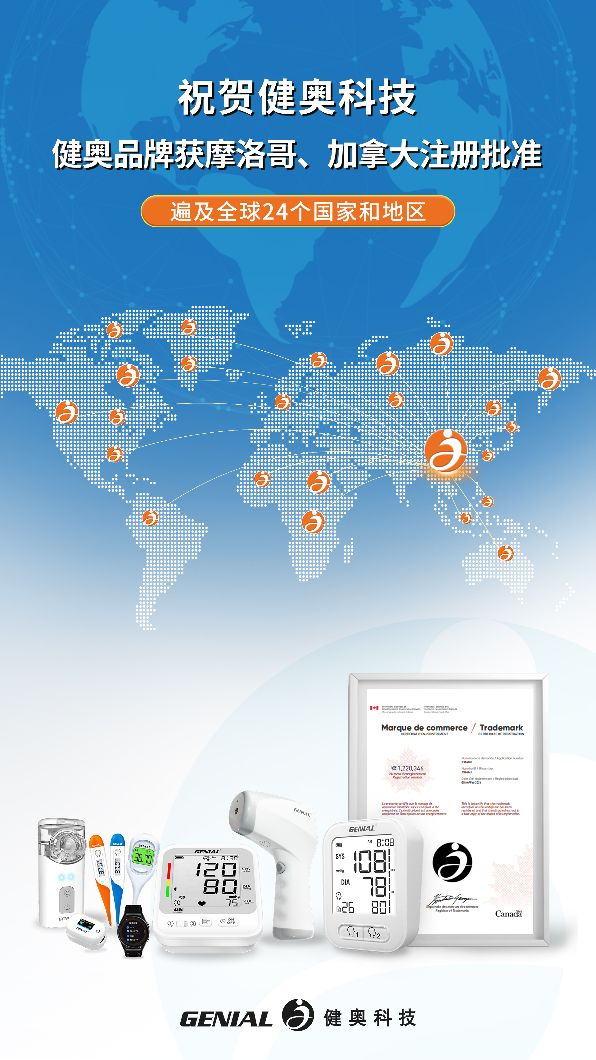 祝贺健奥科技健奥品牌获摩洛哥、加拿大注册批准(1)(3)